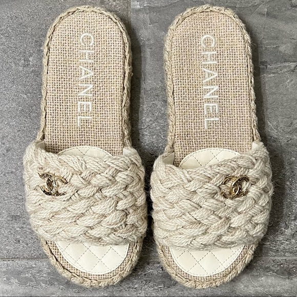 CHANEL Shoes - LIKE NEW Chanel Braided Cord Espadrille Mules Platform Sandal Slides, Size 39
